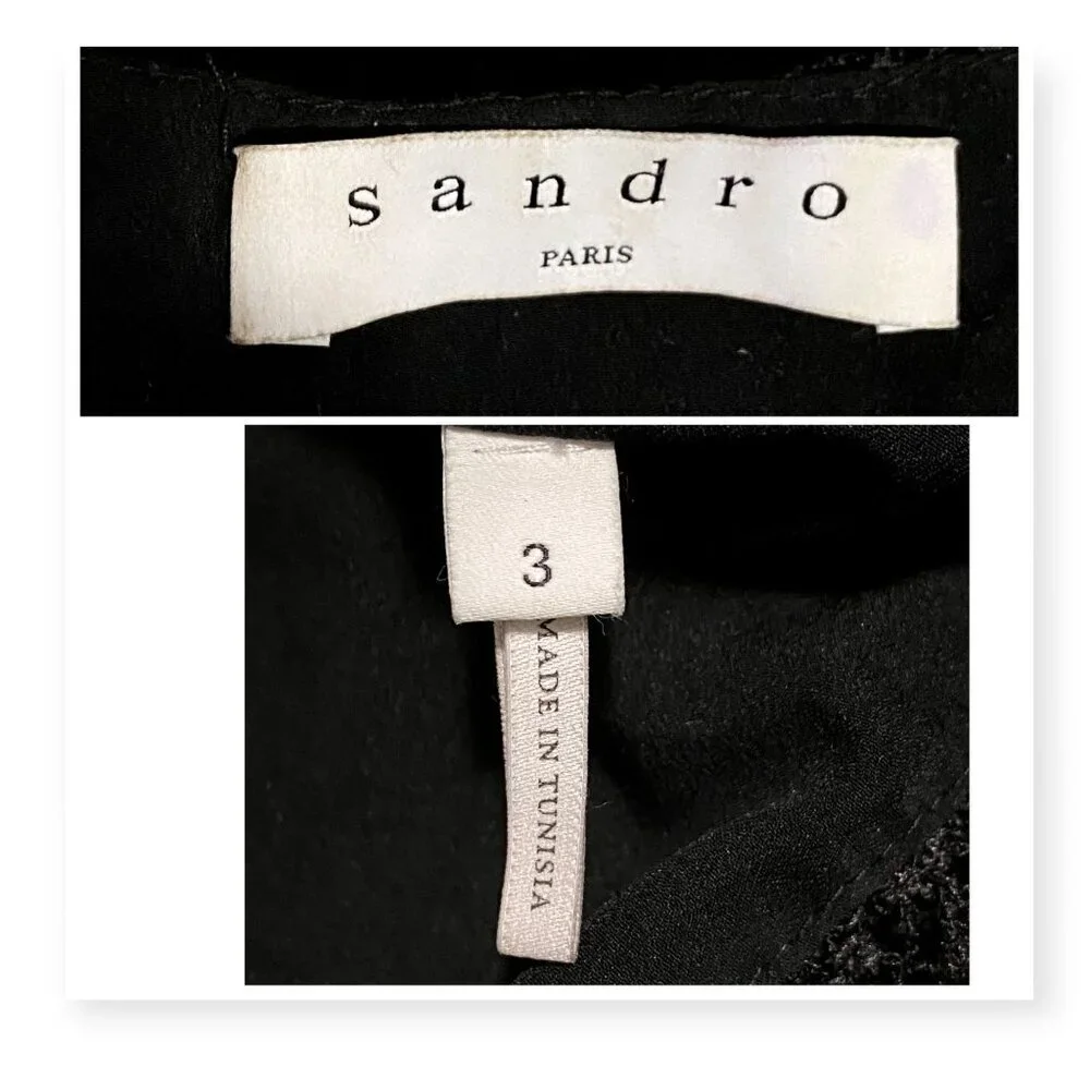 Sandro Lindsey black pinked crocheted dress, Size 3/L - Picture 5 of 15